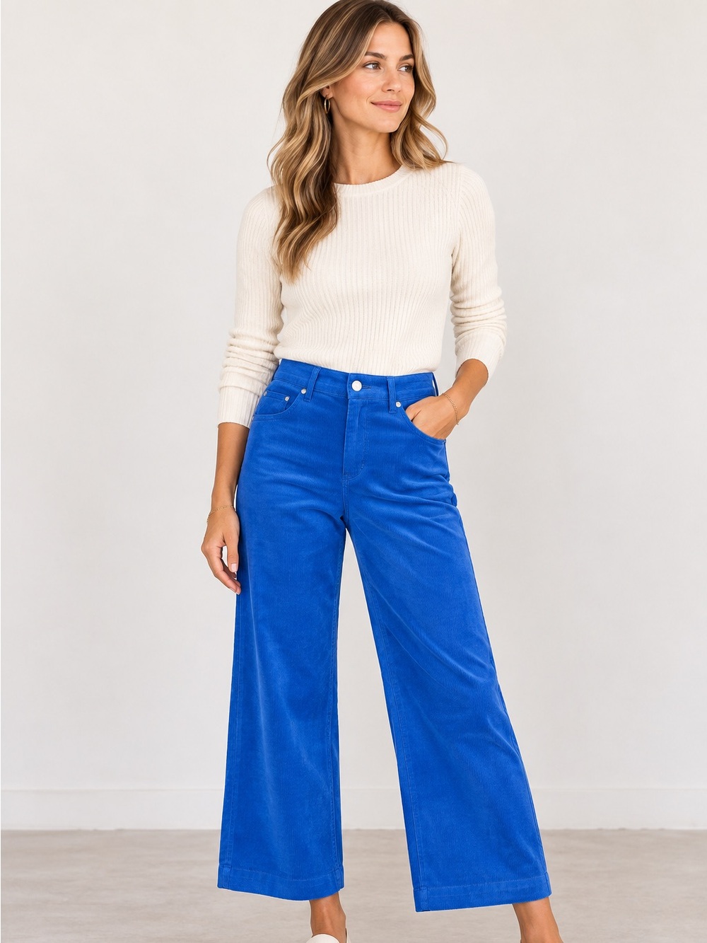 J.Crew Blue Corduroy Wide Leg Cropped Pants Size 26